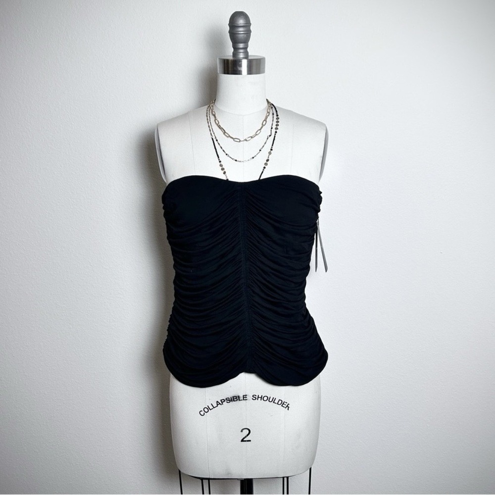 NWT Saint Laurent Black Ruched Mesh Strapless Sheer Top Sweetheart Corset Sz F42